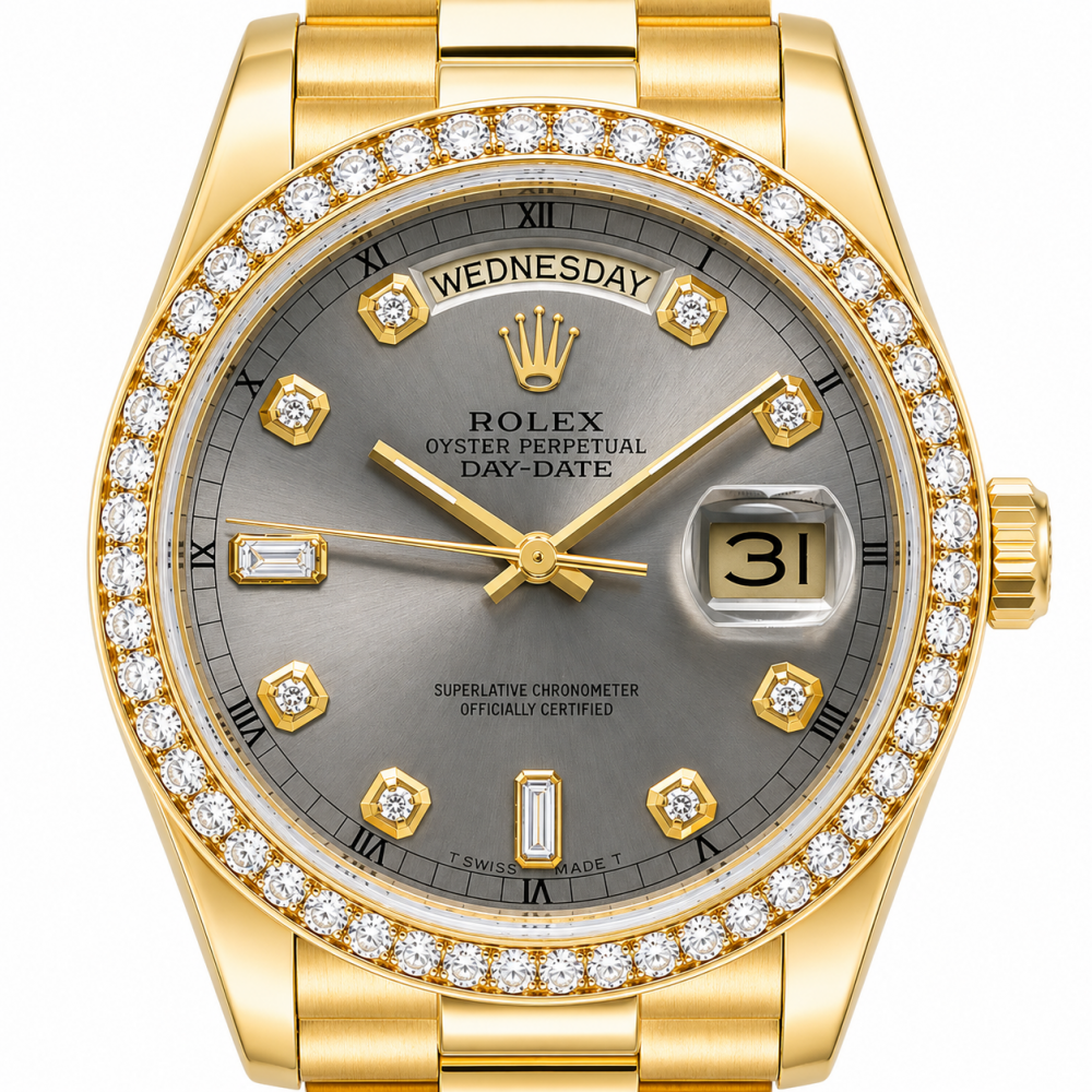 Rolex Day-Date 36MM Grey Dial 18038 18Kt YG Watch